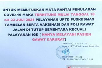 Nakes terpapar COVID-19, pelayanan  dan vaksinasi  Puskesmas Tambelan tutup sementara