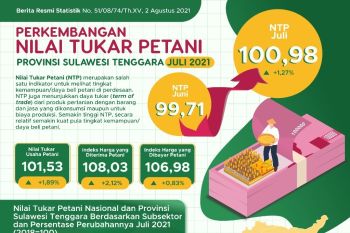 BPS sebut Nilai Tukar Petani Sultra naik 1,27 persen pada Juni 2021