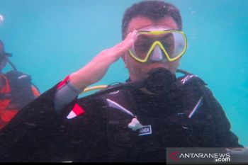 Bupati Natuna upacara bendera bawah laut di Geopark Nasional