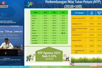 Nilai tukar petani Sulsel naik 0,19 persen pada Agustus 2021