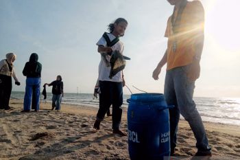 Kader HMI  bersihkan sampah di Pantai Mutiara Baru Lampung Timur
