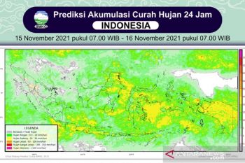 Hujan sedang hingga lebat dominasi wilayah Sumatera, Kalimantan dan Jawa