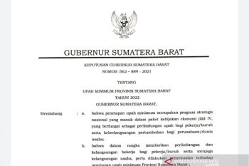 Provinsi Sumbar tetapkan UMP 2022 jadi Rp2,51 juta/bulan