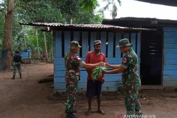 Satgas TNI Yonif 123 bagi sayuran ke warga di perbatasan RI-PNG
