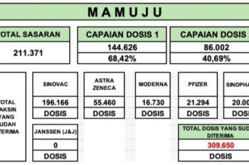 68,42 persen penduduk Mamuju telah di vaksin COVID-19 tahap pertama