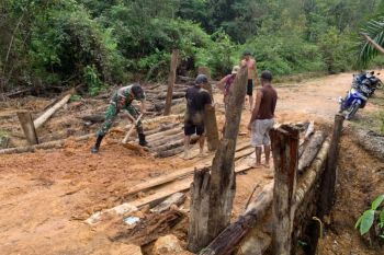 Satgas Pamtas memperbaiki jembatan rusak di perbatasan Kalbar