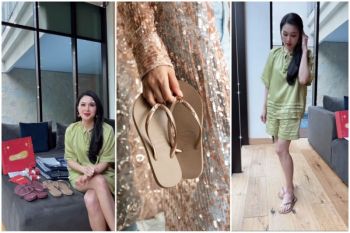 Padu padan busana Sandra Dewi  rayakan Imlek di rumah