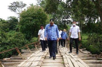 Bupati Lampung Tengah tinjau jembatan penghubung  Seputihagung-Way Pengubuan