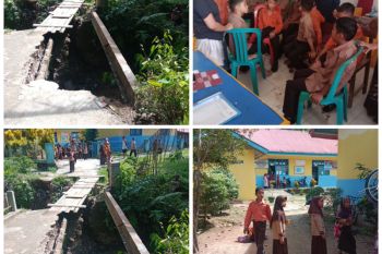 Siswa SD di Pesisir Selatan jatuh ke sungai setelah jembatan ambrol