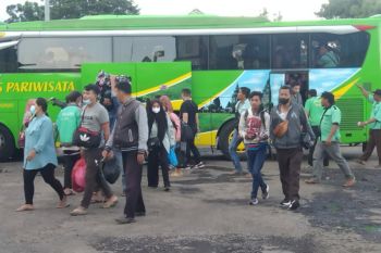 Pemudik pejalan kaki berdatangan di Terminal Induk Rajabasa