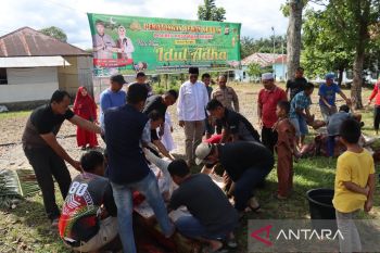 Polres Pasaman Barat bagikan daging kurban kepada korban gempa