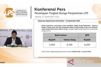 LPS menaikkan tingkat bunga penjaminan simpanan rupiah menjadi 3,75 persen