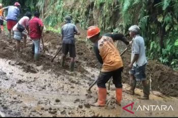 BPBD Gianyar bersihkan tanah longsor yang tutup jalan raya