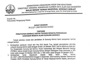 Jalur pendakian Gunung Kerinci ditutup karena aktivitas vulkanik meningkat