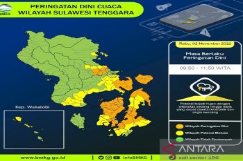 BMKG sebut 11 kabupaten di Sultra berpotensi hujan sedang dan lebat