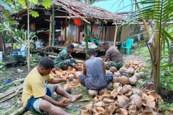 Koramil 1708-02/Biak Utara ajari warga cara membuat kopra