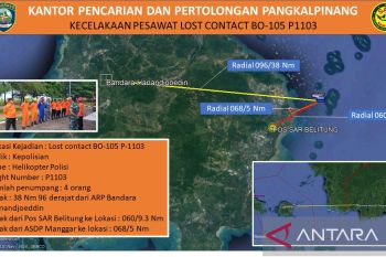 Tim SAR gabungan menuju lokasi jatuh helikopter milik Polri di Bangka Belitung