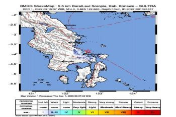 BMKG : Aktivitas sesar Lawanopo di Barat Laut Soropia pemicu gempa magnitudo 4,0 di Kendari