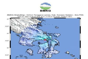 BMKG sebut gempa dangkal guncang Lainea Konawe Selatan Sultra