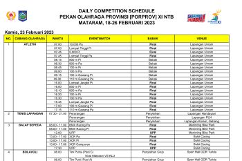 Jadwal dan lokasi pertandingan Porprov NTB 2023: 23 Februari