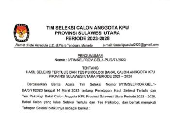 GPS Apresiasi timsel loloskan lima perempuan  calon anggota KPU Sulut