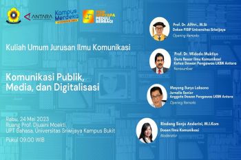 Rabu (24/5), kuliah umum "Komunikasi Publik, Media dan Digitalisasi" di Kampus Unsri