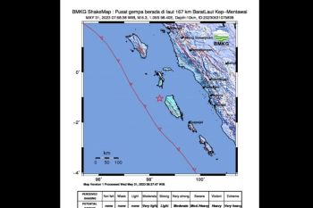 Gempa magnitudo 5,3 guncang Mentawai