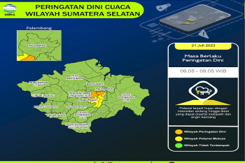 Prakiraan cuaca wilayah Sumatera Selatan, Jumat (21/7/2023)