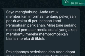 Awas! Penipuan lowongan kerja paruh waktu melalui WhatsApp