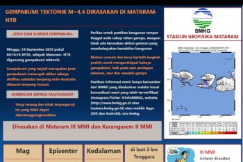 Gempa bumi magnitudo 4,4 dirasakan di Kota Mataram