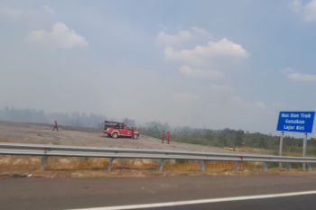 Petugas padamkan kebakaran lahan di sekitar Tol Sumatera