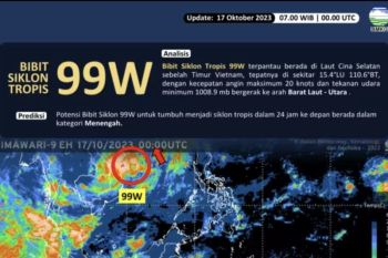 Waspadai gelombang laut tinggi dan kebakaran akibat siklon 99W