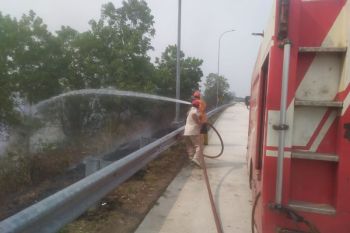 Damkarmat Lampung Selatan padamkan kebakaran lahan di pinggir tol di KM 96 Natar