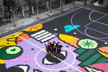 Seniman visual Lampung sulap lapangan basket SMAN 4 Metro jadi mural