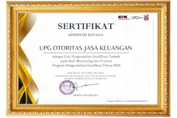 OJK kembali pertahankan penghargaan pengendalian gratifikasi dari KPK