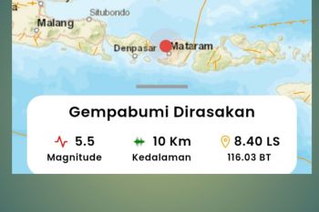 Kota Mataram diguncang gempa 5,5 M tidak berpotensi tsunami