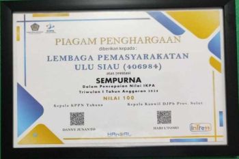 Lapas Kelas IIB Ulu Siau raih penghargaan IKPA dari KPPN Tahuna
