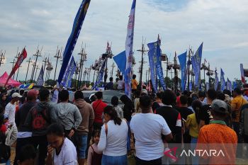 Ribuan warga Palembang antusias saksikan panjat 79 pohon pinang