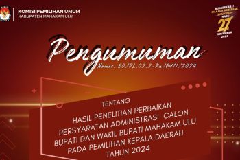 KPU Mahakam Ulu: Tiga bakal pasangan calon Pilkada 2024  penuhi syarat