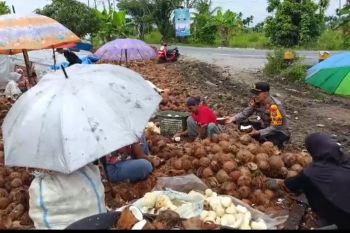 Kapolsek Tembilahan Hulu belah kelapa bersama sambil sampaikan ini
