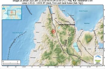 Gempa magnitudo 4,5 di Sigi akibat aktivitas sesar 'Palu Koro'