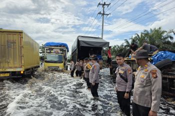 Banjir rendam Jalintim Pelalawan, kendaraan kecil dilarang melintas