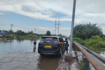 Jalan lintas Siak-Buton terendam banjir, kendaraan sulit melintas