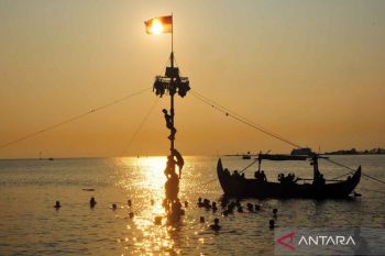 Sambut Lebaran Ketupat dengan tradisi lomba panjat pinang di laut