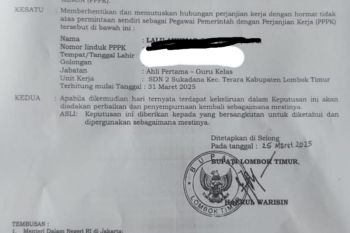 Lalaikan tugas, Seorang guru PPPK di Lombok Timur dipecat