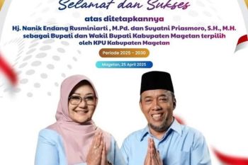 KPU Magetan tetapkan Nanik-Suyatni sebagai bupati-wabup terpilih