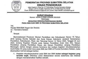 Disdik Sumsel: Kegiatan perpisahan  murid sekolah bukan bersifat wajib