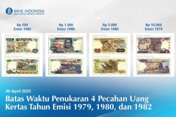 Uang kertas tahun 1979, 1980, 1982 bisa ditukar di kantor BI hingga 30 April 2025