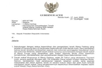 Gubernur Aceh surati Presiden terkait tanah wakaf Blang Padang