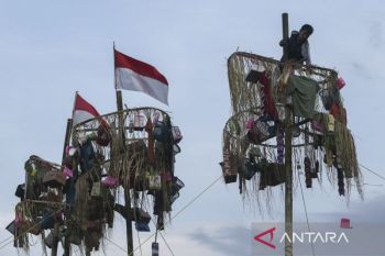 Lomba panjat pinang memperingati HUT Bhayangkara